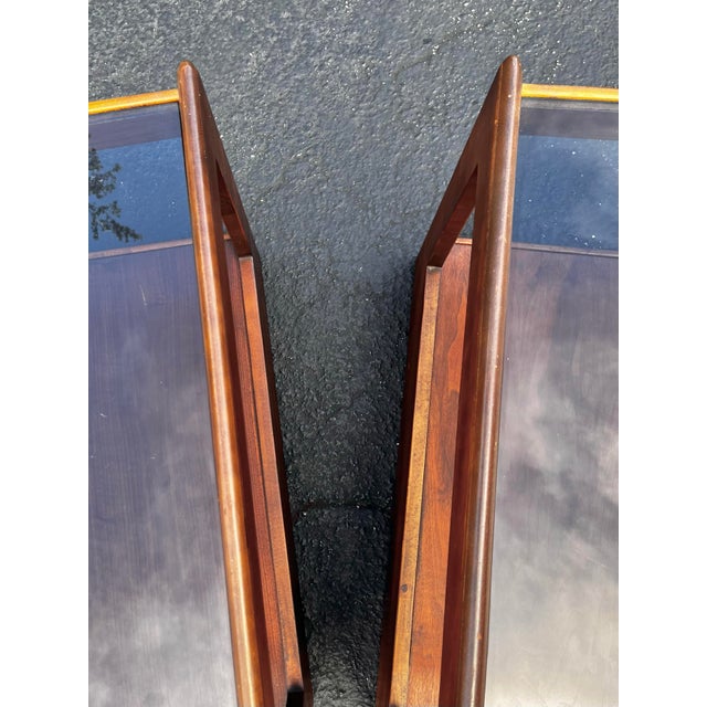 Mid Century Modern Side Tables With Smoked Inset Glass | in the Style of John Keal for Saltman Brown For Sale - Image 9 of 12