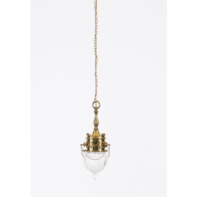 Antique Edwardian Brass and Cut Crystal Ceiling Light, 1900, Set of 2 For Sale - Image 4 of 16