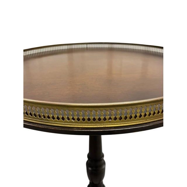 Brown Vintage Set of Two Traditional Chippendale-Style Tripod Side Tables With Brass Gallery Tops For Sale - Image 8 of 17