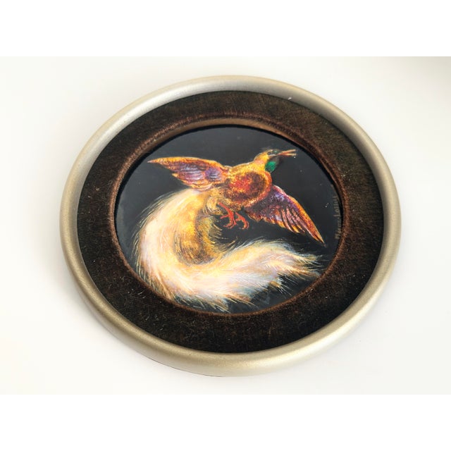 1950s Miniature Enamel Medallion Paintings of a Bird and a Fish by Lossier,Switzerland, 1950s, Set of 2 For Sale - Image 5 of 9