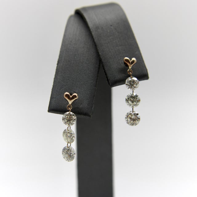 1990s 1990s 14k Gold Floating Diamond Dangle Earrings, A Pair For Sale - Image 5 of 9