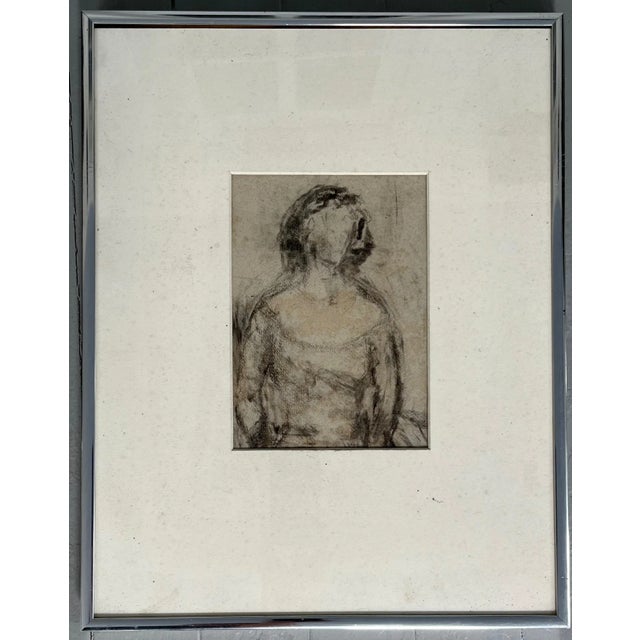 Mid-Century Modern Charcoal Drawing Portrait of a Woman For Sale - Image 4 of 8