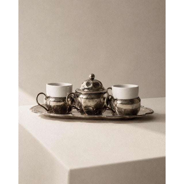 Vintage Silver Plated Coffee Set with Two Espresso Cups with Ceramic Inlays, 1960s For Sale - Image 13 of 13