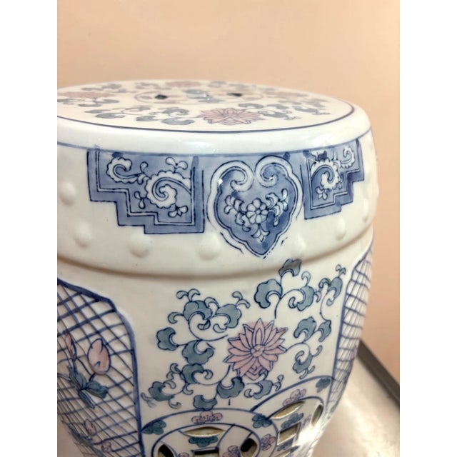 Chinese White/Blue/Pink Ceramic Chinese Garden Stool For Sale - Image 3 of 7