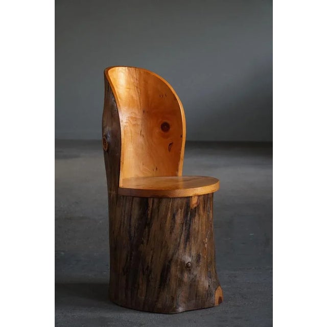 Gold Modern Swedish Hand Carved Primitive Stump Chair in Pine, 1960s For Sale - Image 8 of 9