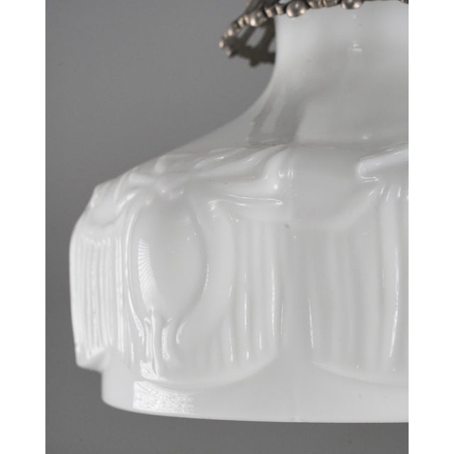 Mid 20th Century Victorian White Glass Nickel Chain Pendant Light For Sale - Image 4 of 11