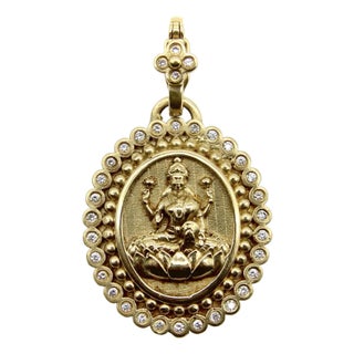18k Gold Orly Marcel Lakshmi Pendant With Diamond Halo For Sale