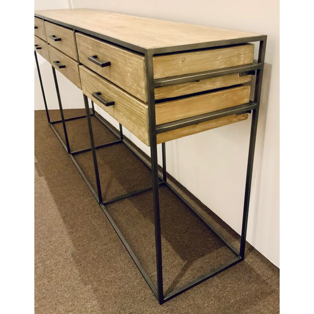 Wood Organic Modern Wood and Iron Six Drawer Console Table For Sale - Image 7 of 8