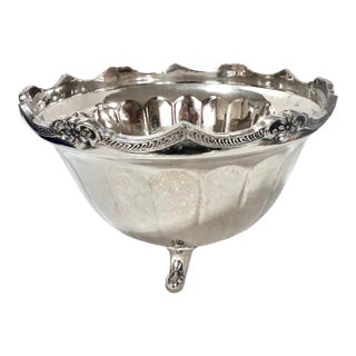 Vintage Silverplate Footed Centerpiece Bowl With Scalloped Floral Rim For Sale
