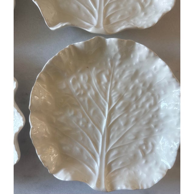 Late 20th Century Set of 4 White Ceramic Cabbage Leaf Plates For Sale - Image 5 of 10