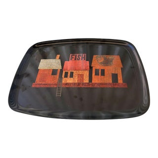 Vintage Mid-Century Modern Couroc "Fresh Fish" Serving Tray For Sale