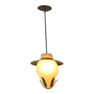 1950 Paavo Tynell Finnish Opaline Glass and Brass Chandelier For Sale