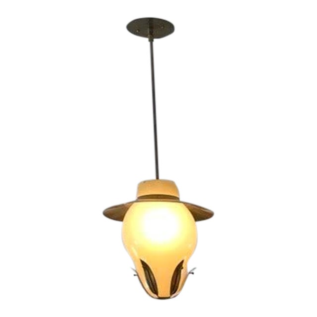 1950 Paavo Tynell Finnish Opaline Glass and Brass Chandelier For Sale