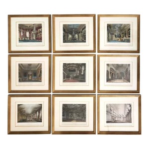 1820s Group of 9 "Royal Residences" Aquatint Engravings by W. H. Pyne - Set of 9