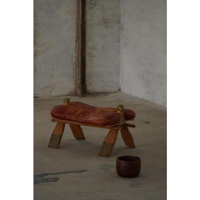 1940s 20th Century Dark Red Moroccan Camel Saddle Footstool, North Africa, 1940s For Sale - Image 5 of 18