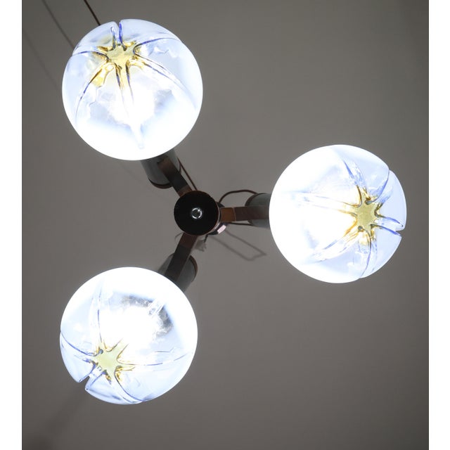 1970s Italian Midcentury 3 Light Turquoise Blu Murano Glass Chandelier by Mazzega For Sale - Image 10 of 15