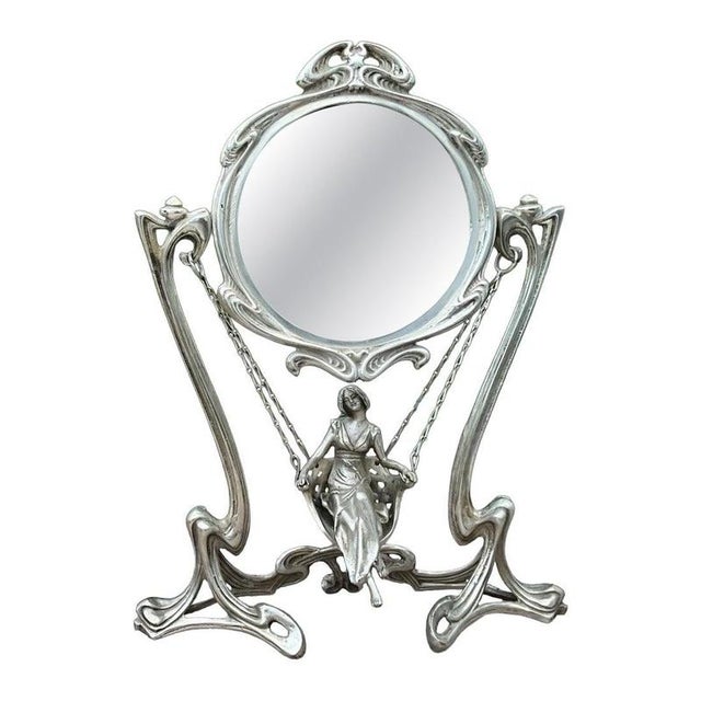Art Nouveau Demoiselle à la Balancelle Mirror Silvered Bronze from Erté, Paris, 1907 For Sale - Image 9 of 9