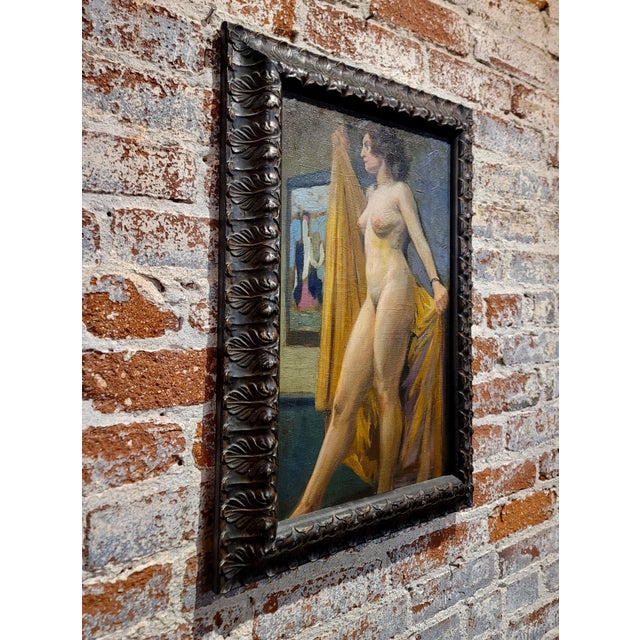 Textile Niels Peter Nielsen- Nude Female With Towel -1930s Oil Painting For Sale - Image 7 of 8