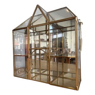 Italian Curiosity Cabinet in 14k Gold Brass For Sale
