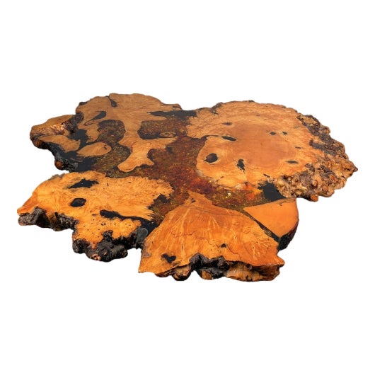 Late 20th Century Live Edge Burl Wood Coffee Table With Glitter Epoxy For Sale