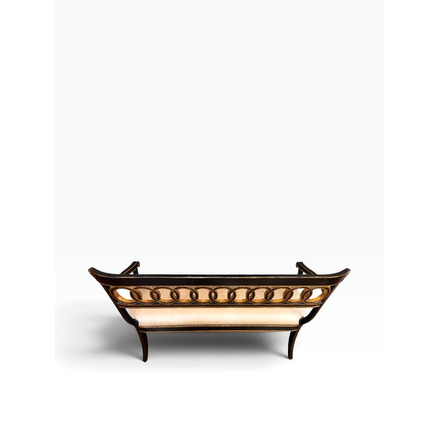 Maitland - Smith Maitland-Smith Neoclassical Black Lacquer & Gilt Upholstered Settee For Sale - Image 4 of 18