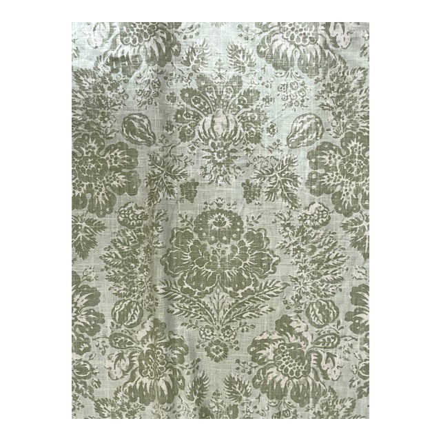 Vintage Braemore Fabrics Sage Green Linen Blend Floral Performance Upholstery Fabric — 6 Yards For Sale