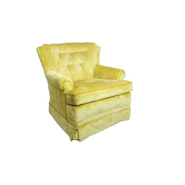 Textile Vintage Sunshine Daffodil Yellow Velvet Lounge Chairs - A Pair For Sale - Image 7 of 13