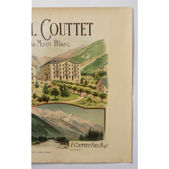 Art Deco 1900's French Travel Poster, Grand Hotel Couttet en Face Du Mont-Blanc, Chamonix For Sale - Image 3 of 4
