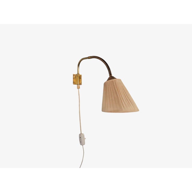 Metal 1950s Mid-Century Modern Ajh, Swedish Modern, Adjustable Wall Light, Brass, Pleated Fabric For Sale - Image 7 of 14