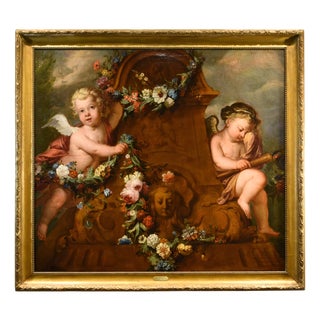 Jacob de Wit, Flowers with Cupids, 1720, Oil on Canvas, Framed For Sale