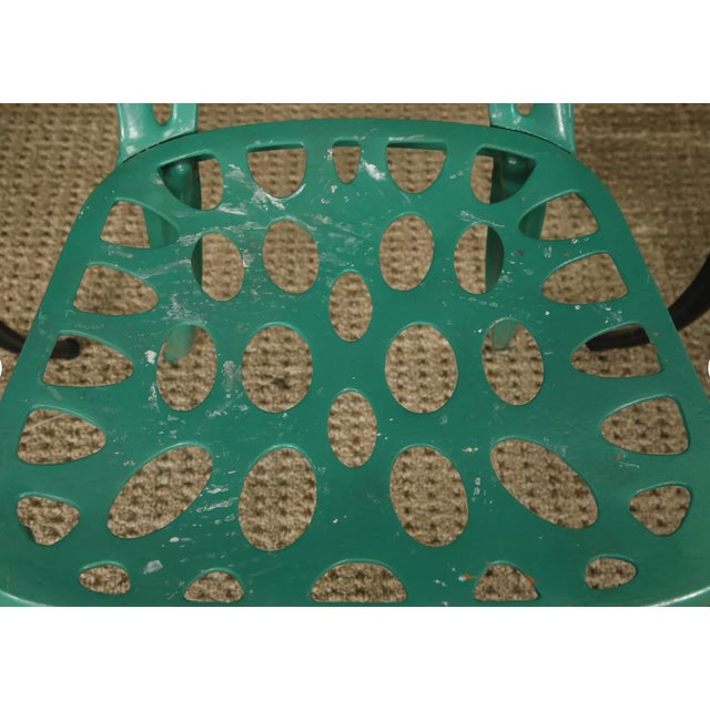 Black Set of 8 Vintage Metal Café Chairs, Tolix Style Industrial Dining Chairs, French Bistro Patio Chairs, Black & Green Metal Chairs For Sale - Image 8 of 14