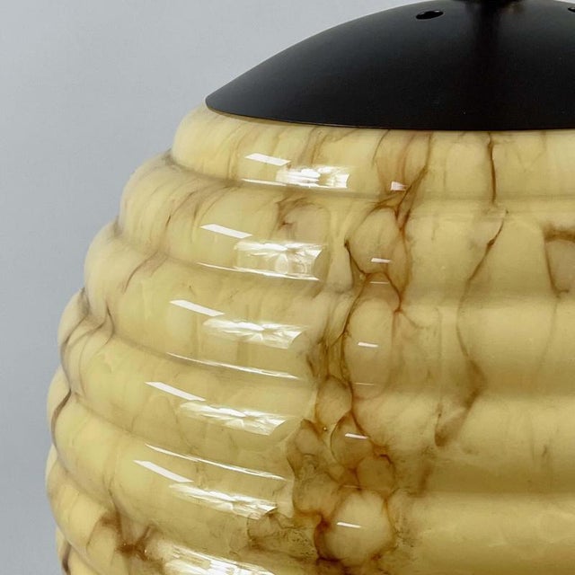 Brown Opaline Glass and Burnished Brass Beehive Ball Pendant, Germany, 1930s For Sale - Image 8 of 18