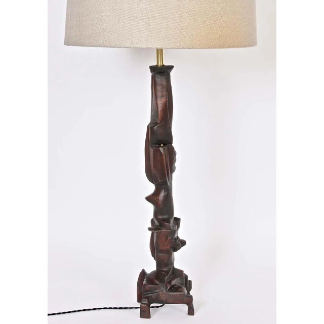 1960s 1969 Tall Smokey Tunis Hand Carved Poplar Table Lamp For Sale - Image 5 of 13