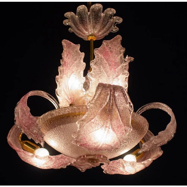Pink Art Deco Pink Ninfea Murano Glass Chandelier from Barovier, Italy, 1940 For Sale - Image 8 of 10