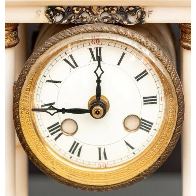 French French Empire Style Gilt Metal and Marble Clock For Sale - Image 3 of 5