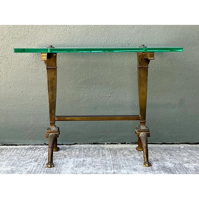 Art Deco Vintage Deco Bronze and Glass Side Table For Sale - Image 3 of 12
