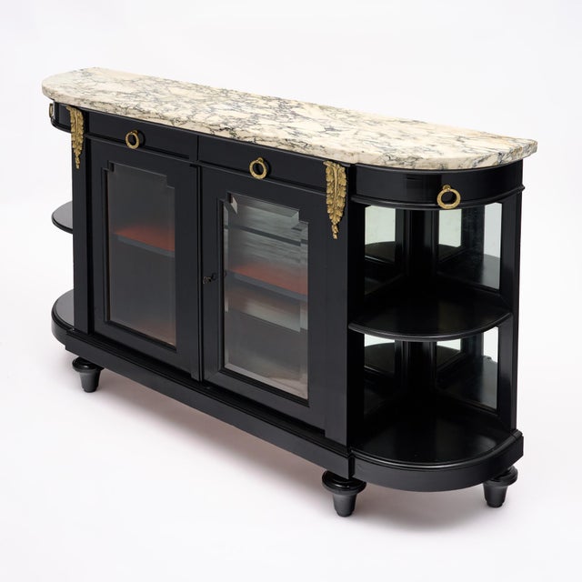French French Louis XVI Style Ebonized Mahogany Buffet Vitrine With Calacatta Marble, Circa 1880 For Sale - Image 3 of 9
