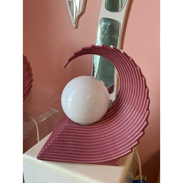 Art Deco Revival Pink Ceramic Wave Lamps - a Pair