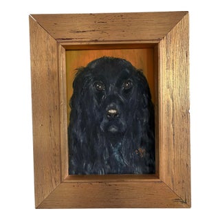 Vintage Original Dog Portrait Oil Painting, Signed Animal Art For Sale