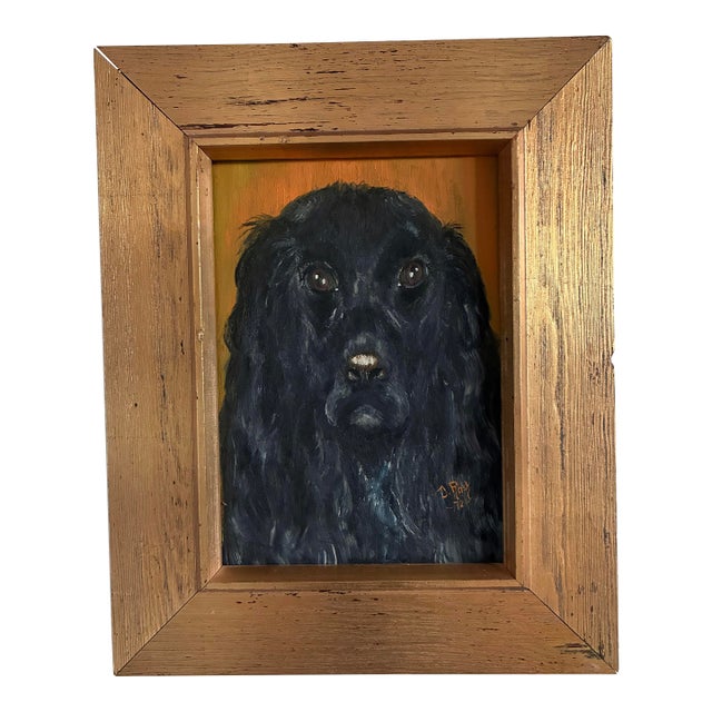 Vintage Original Dog Portrait Oil Painting, Signed Animal Art For Sale