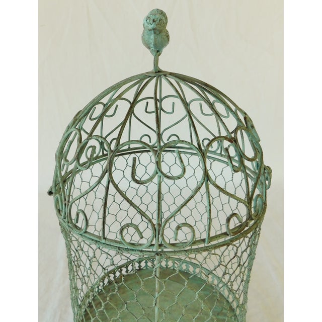Small Vintage Ornate Green Metal Mesh Dome Shaped Figural Bird Cage For Sale In West Palm - Image 6 of 9