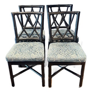 Set of 4 Painted McGuire Chairs With Custom Cushions For Sale