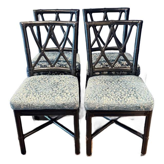 Set of 4 Painted McGuire Chairs With Custom Cushions For Sale