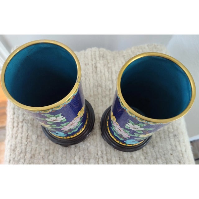 Metal Pair of 1960s Chinese Cloisonne Vases For Sale - Image 7 of 9