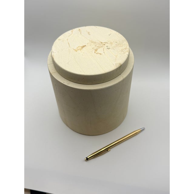 Contemporary Large Vintage Solid Travertine Canister With Lid For Sale - Image 3 of 7