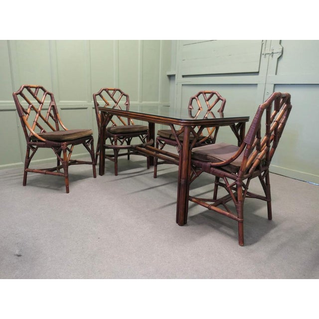 Brown Regency Style Faux Bamboo Dining Table and Chairs, 1950s, Set of 5 For Sale - Image 8 of 9