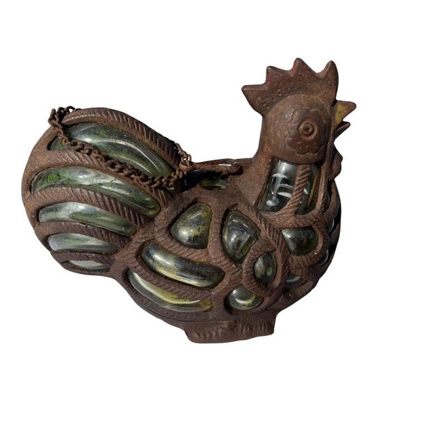 Cast Iron and Green Bubble Glass Tealight Holder For Sale - Image 9 of 9