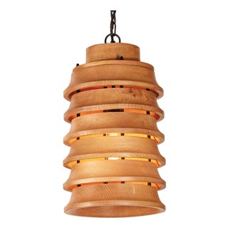 Matthew Izzo Home Large Oak Wood Stacked Pendant Light For Sale