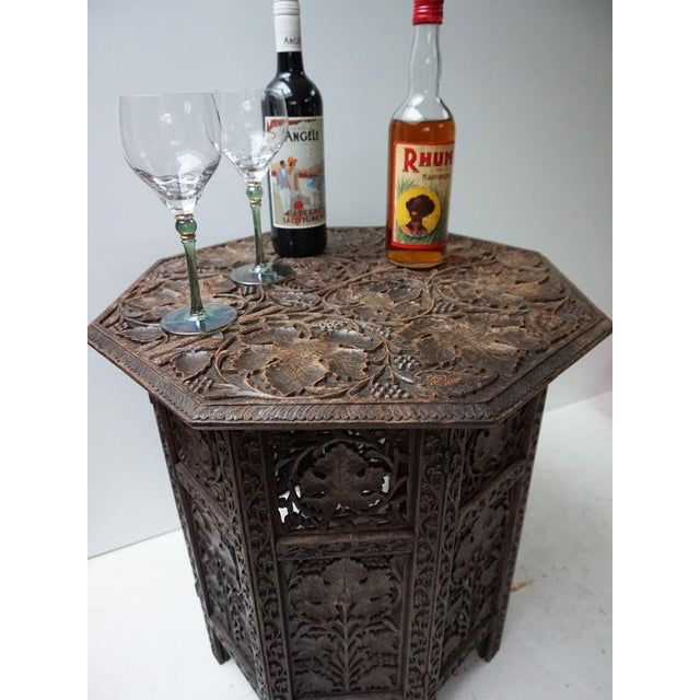 Unique antique Ottoman solid wooden hand carved side table Bohemian style Anglo Indian/ Persian Moorish side table, dates...