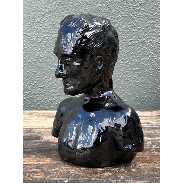 Mid-Century Modern Vintage Glazed Ceramic Bust of Man For Sale - Image 3 of 12